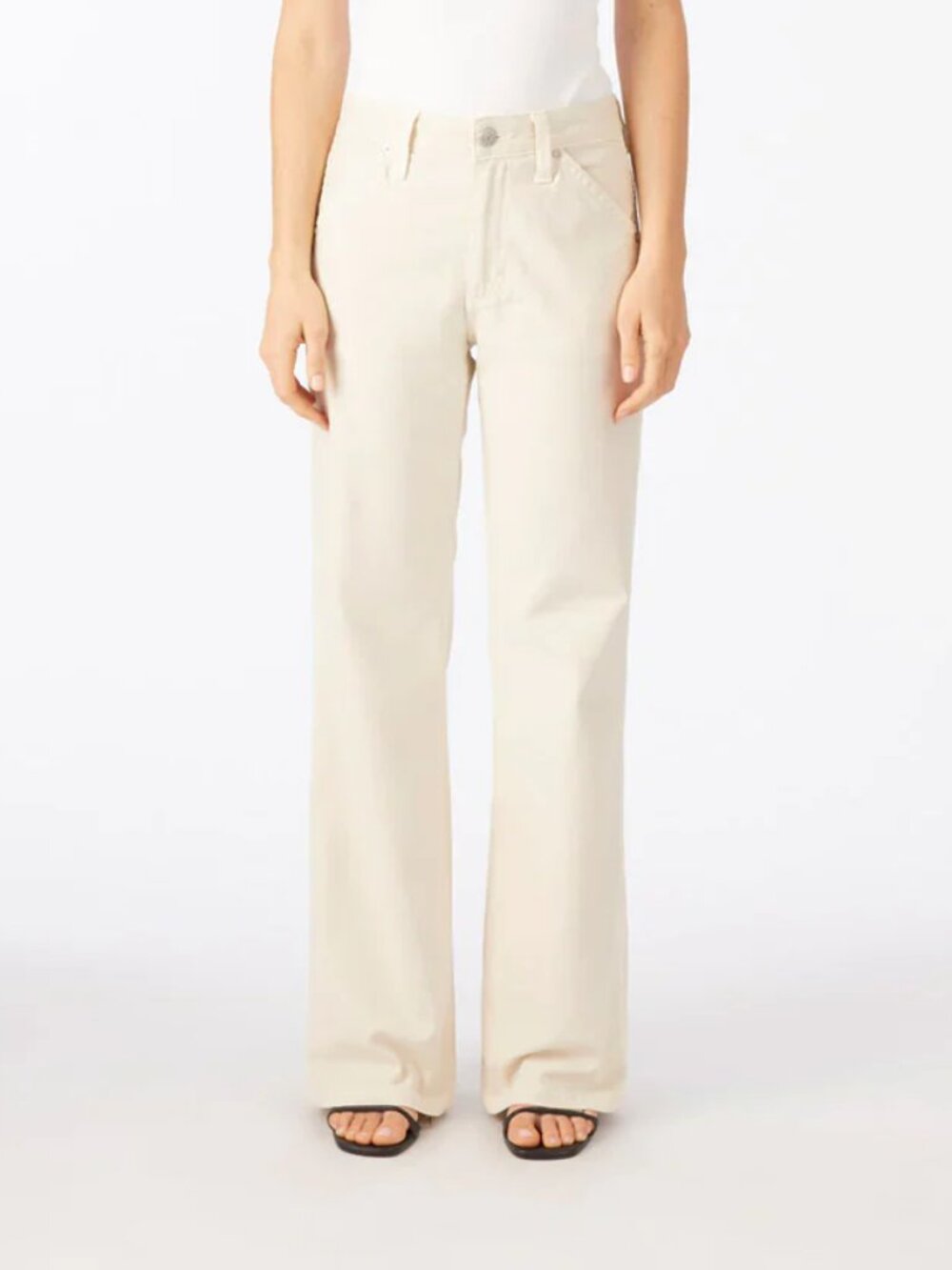 Amo Lois Trouser Wide Leg Jeans Size 23 High Rise Bone White Stretch Organic